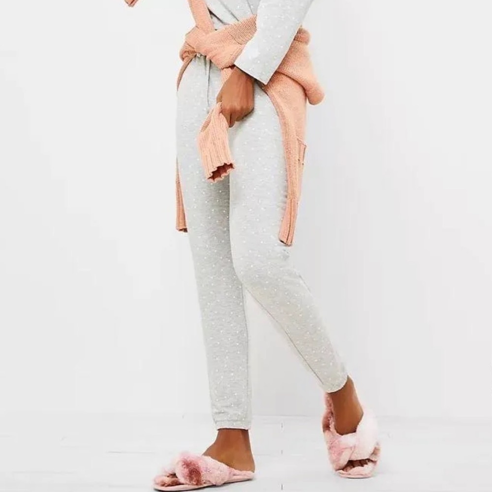 NWT Loft Polka Dot Drawstring Pajama Lounge Joggers in Grey/White - Picture 3 of 9